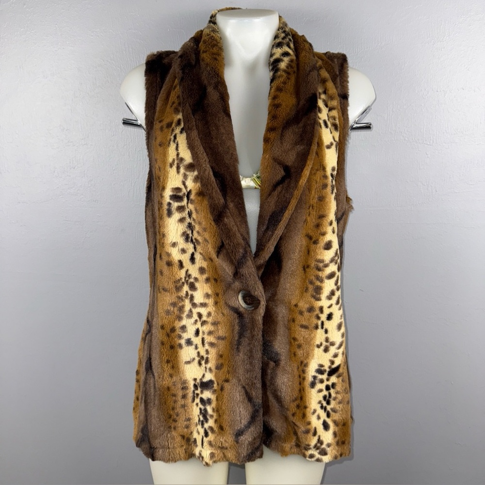 Vine Street Cardigan Women’s XL Faux Multi Fur Brown Lightweight Vest USA